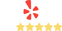 Yelp logo with five stars.