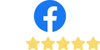 Facebook logo with five stars.