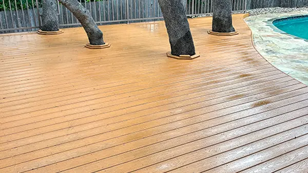 A clean deck that has been pressure washed.