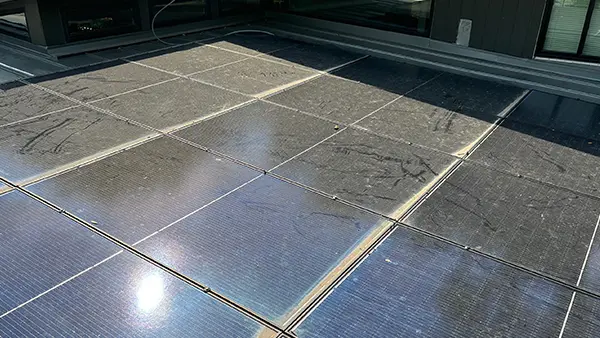 A dirty solar panel array.