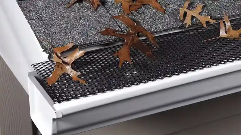 Metal mesh gutter guards.