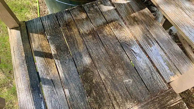 Dirty wooden stairs.
