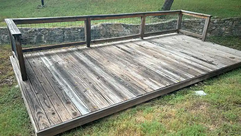 A dirty wooden deck.