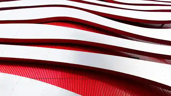An intricate red awning.