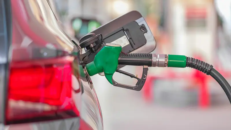 Gas being pumped into a vehicle.