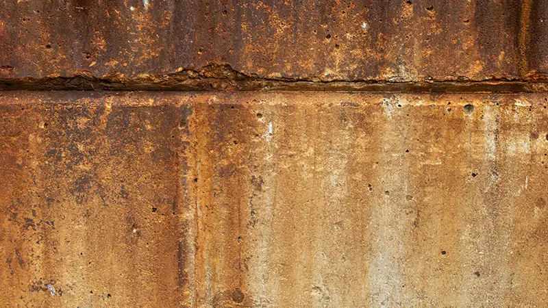 Rust stains on a concrete wall.