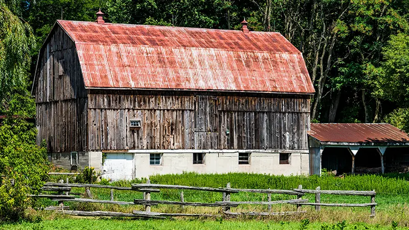 A building with a metal roof.
