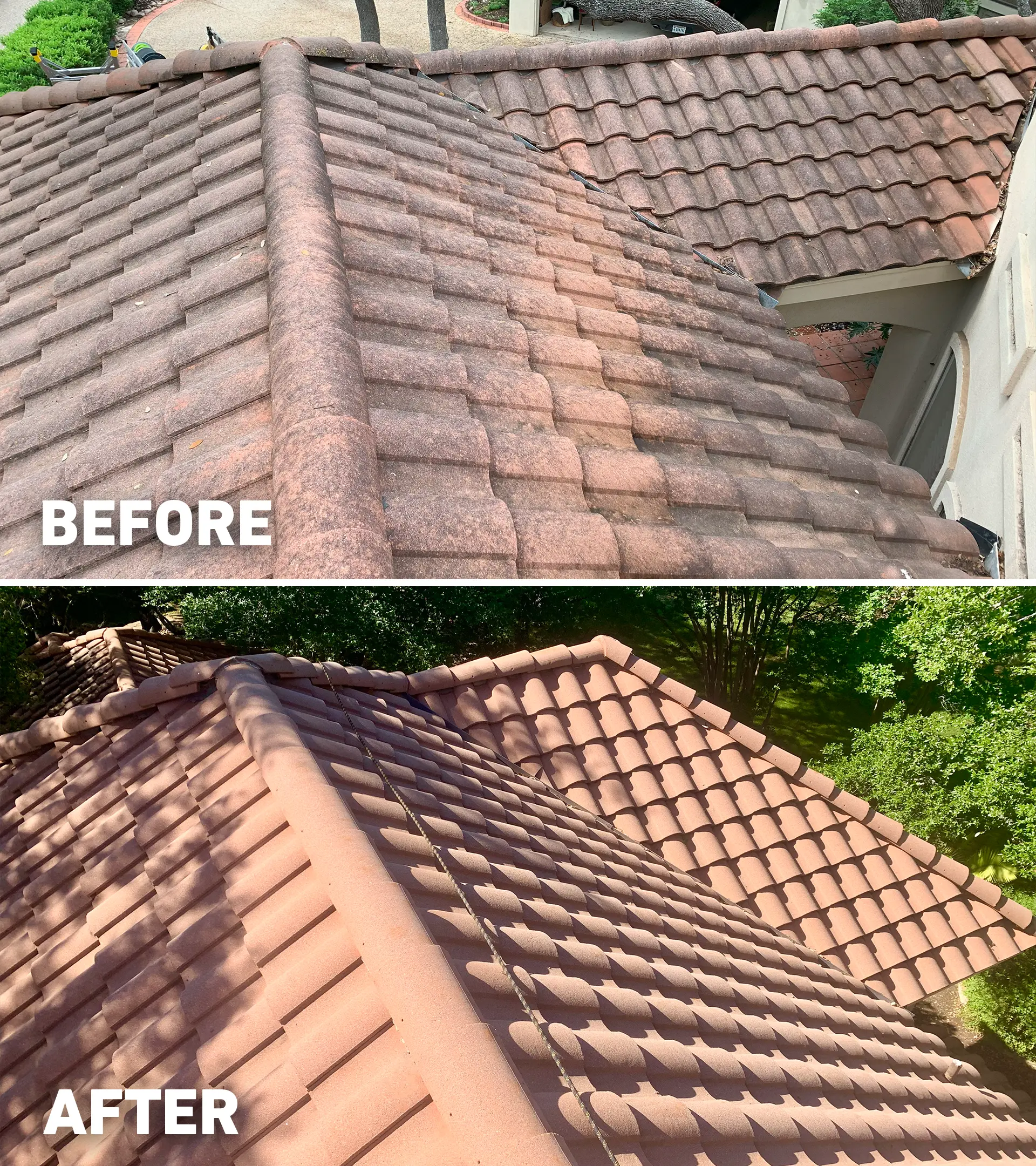 Before after tile roof cleaning