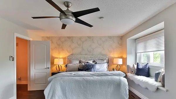 A metal ceiling fan.