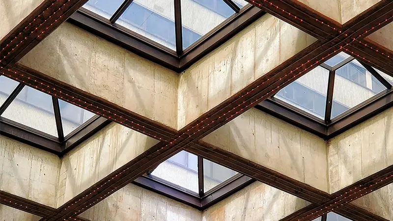 Fancy skylights with an ornate frame.