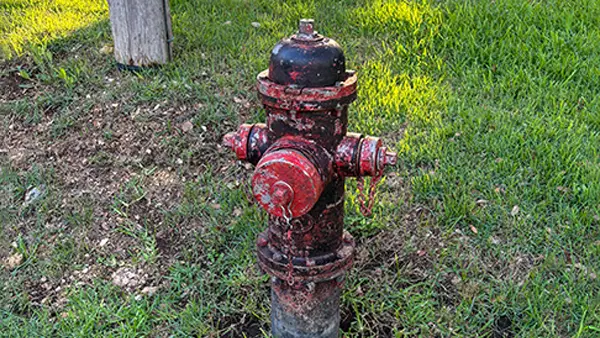 A faded red fire hydrant.